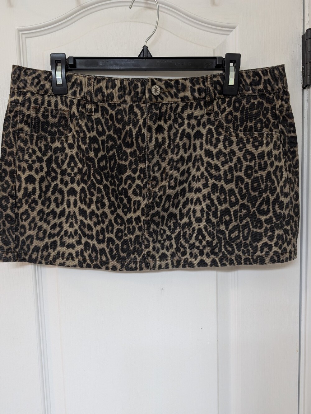 Orange Kiss Leopard Print Denim Mini Skirt - Lt Brown and Black
